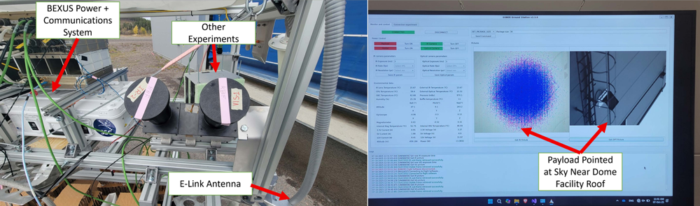Student-built SOBER payload mounted on the BEXUS 37 gondola during pre-flight integration and system checkout before launch.